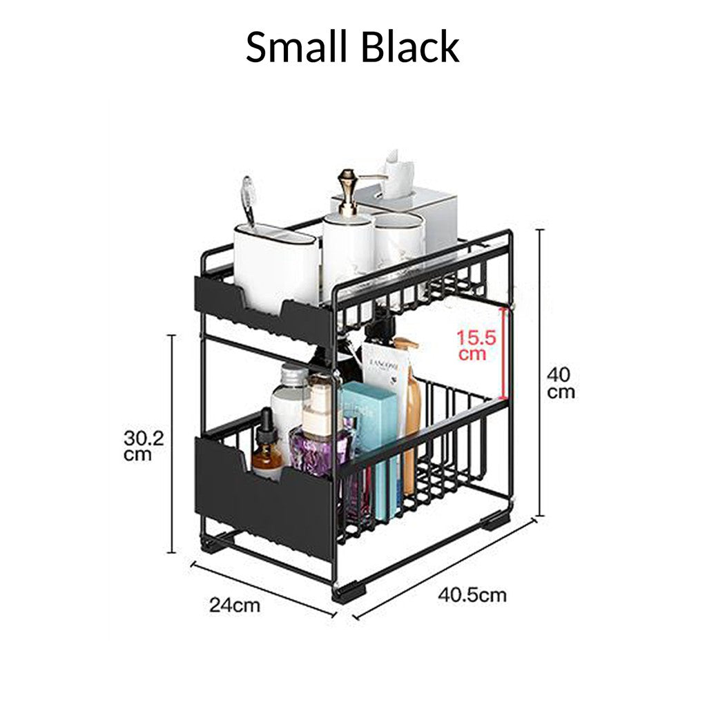 2 Tier Space Saving Kitchen Top Storage Rack With Pull Out Drawer Design Sliding Cabinet Basket Organizer Pantry Spice