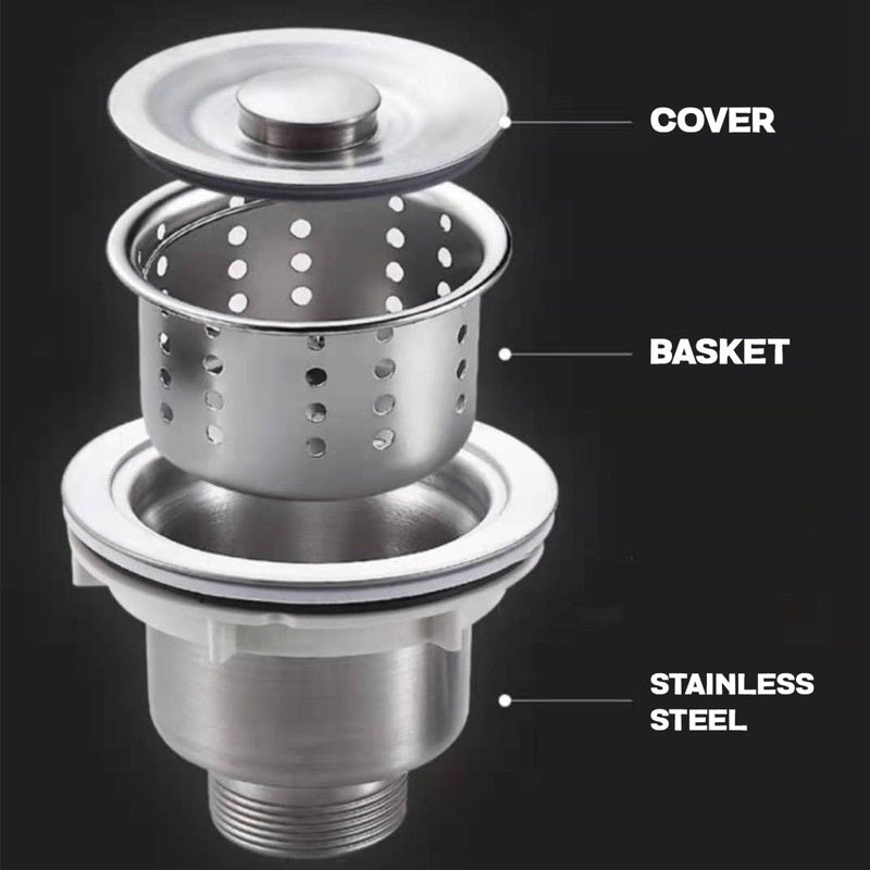 C&C SUS304 Stainless Steel Waste With Filter Trap Strainer 110mm Sisa Keluli Tahan Karat Perangkap Penapis