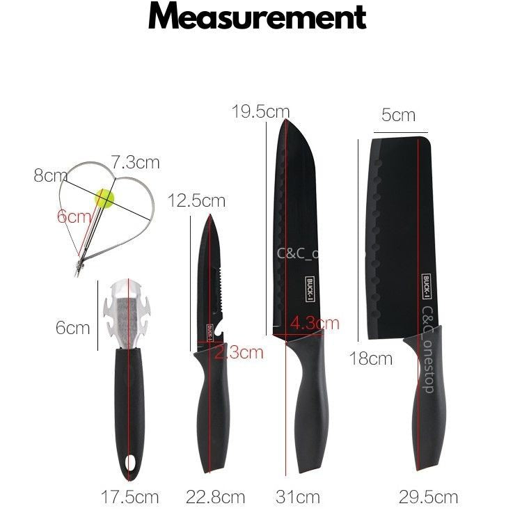 Set of 5 Stainless Steel Knife with Black Oxidation lron Coating Kitchen Chef Knife Set Peeler
