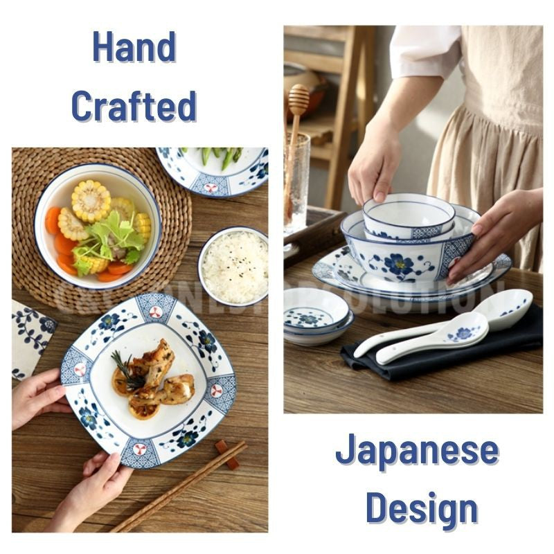 Japanese-Style Porcelain Tableware Ceramic Food Snacks Flat Plate Soup Bowl Square Round Oval Triangle 027