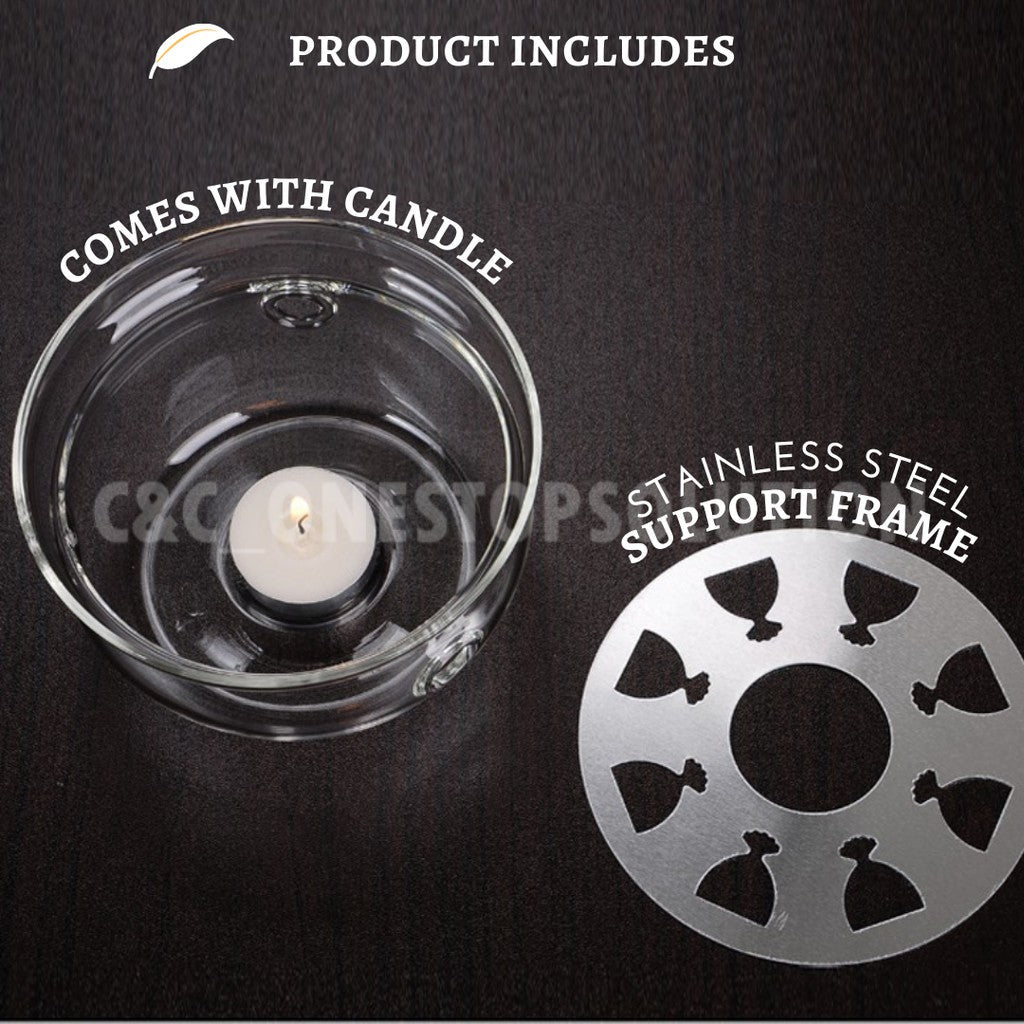 C&C PREMIUM Borosilicate Glass Tea Warmer with Candle Universal Tea Pot Warmer 5.2 inch 13 cm diameter