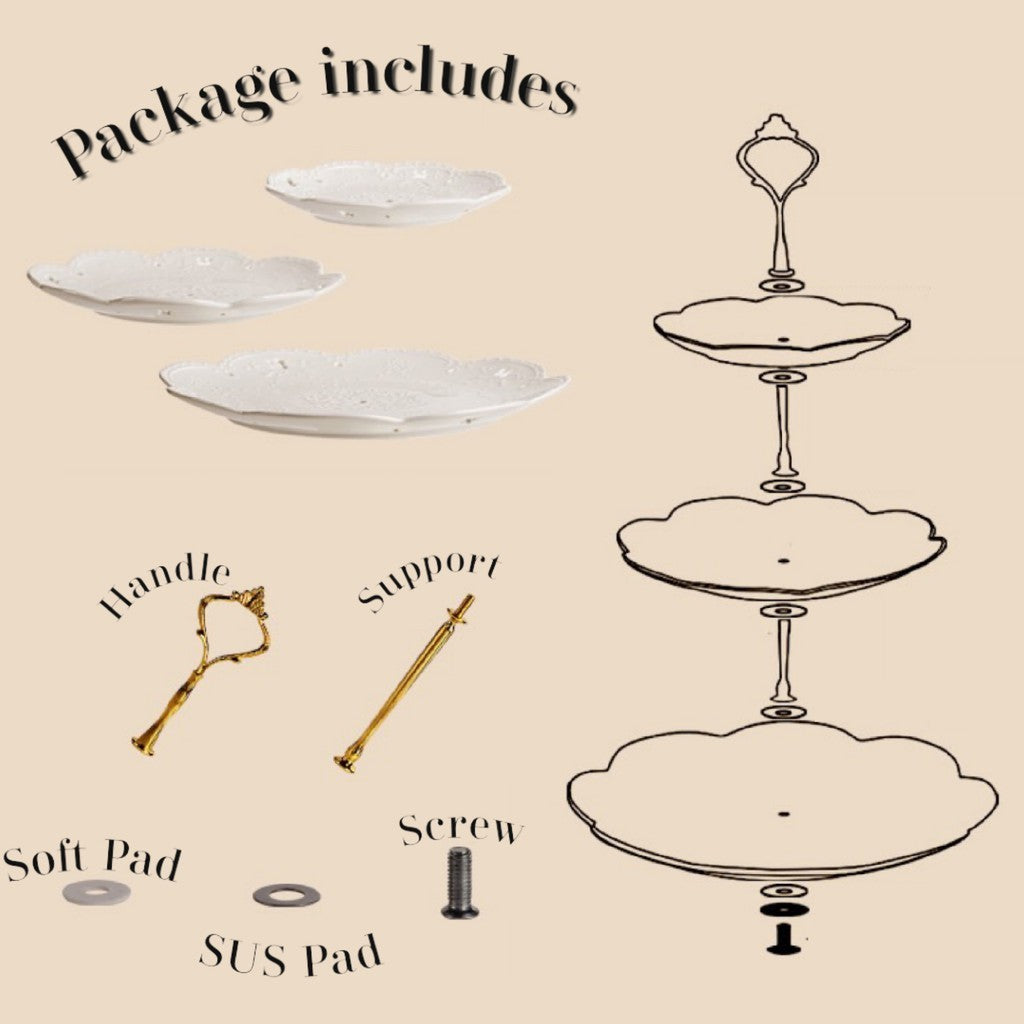 C&C Thick 3 Tier Dessert Rack Nordic Style Ceramic Plates Fruit Tray Cake Tray Portable Candy Stand Holder