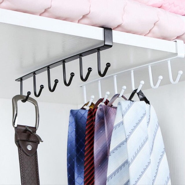 PREMIUM High Quality Steel Hook Under Cabinet 6 Hooks Hanger Under Shelf Hanging Rack Punch Free Stainless Steel