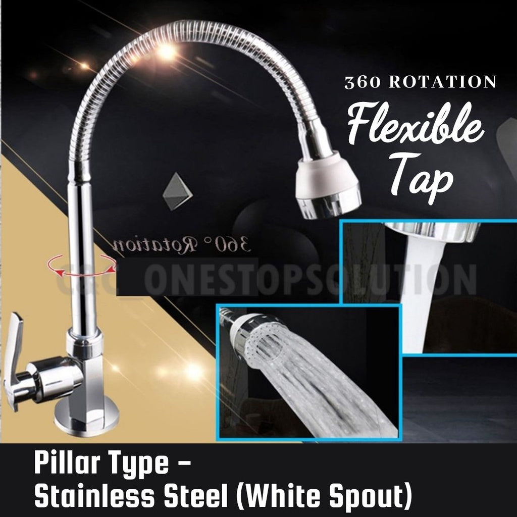C&C 360 Flexible Kitchen Faucet Sink Tap Wall/ Pillar Swivel 304 Wall Mounted Pillar Rotate Berputar Dapur Keran
