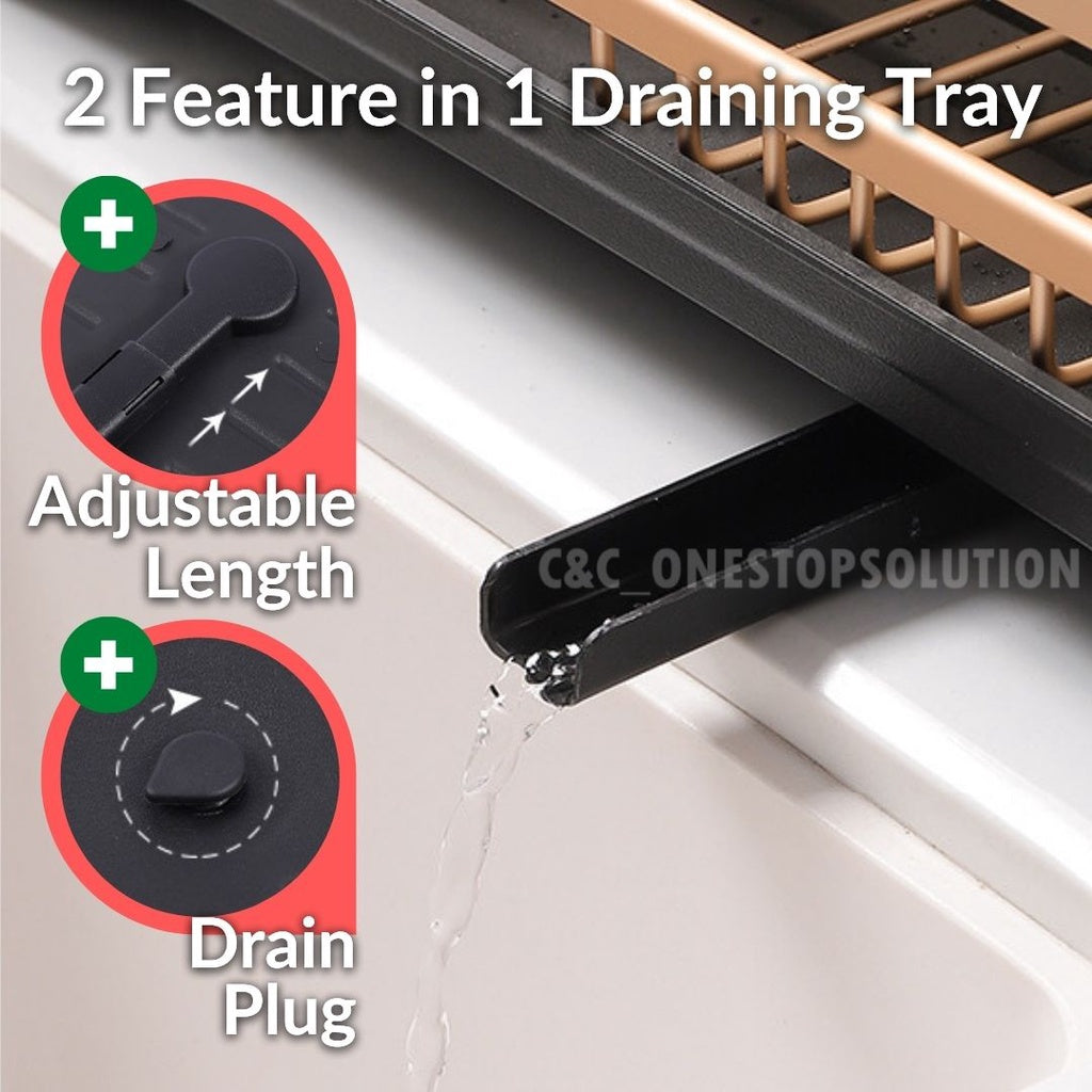 C&C PREMIUM Dish Rack Rak Pinggan Rose Gold Nordic Dish Drainer Kitchen Rack Drain Stand Rack Single Tier Plate Rack