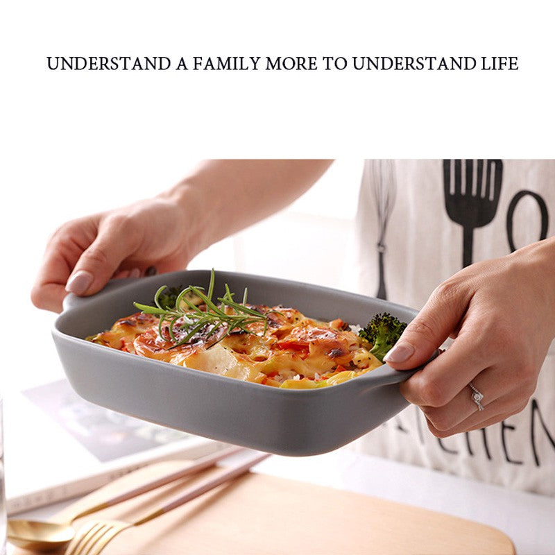 Nordic Style Ceramic Baking Tray Plate With Handle Cookware Bakeware Breakfast Creative Dish Pizza Plates Fruit Macaron