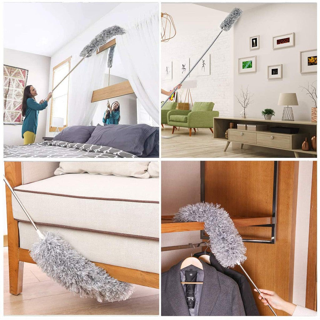 220cm Retractable Microfiber Duster With Bendable Brush Long-Duster BROOM Fiber Household Cleaning Bulu Ayam 140cm-220cm
