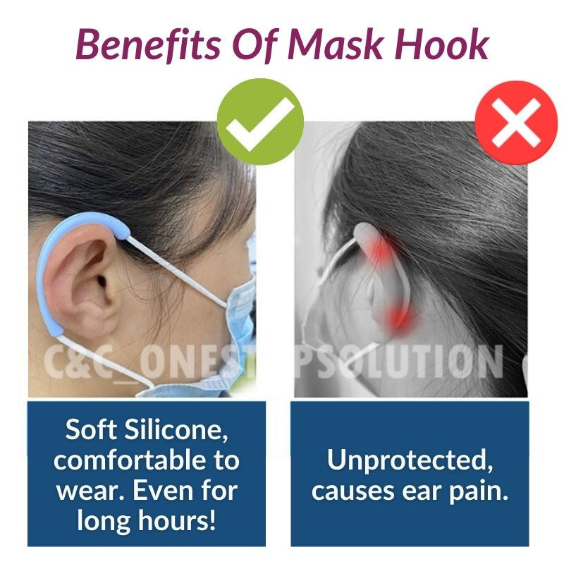 C&C Soft Silicone Reusable Washable Ear Hook Face Mask Hold Face Mask Soft Ear Protection Hook Tali Telinga Getah