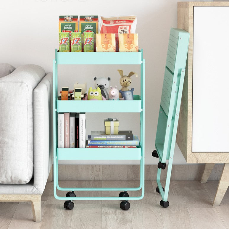 FOLDABLE TROLLEY 3 TIER STEEL TROLLEY STORAGE RACK PORTABLE KITCHEN ORGANISER Office Shelves BLUE/black