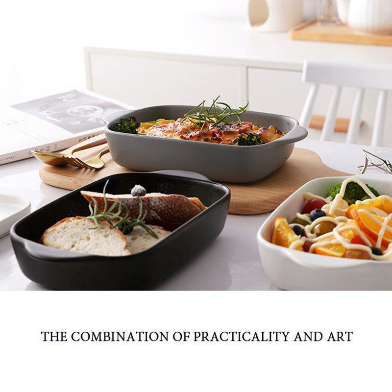 Nordic Style Ceramic Baking Tray Plate With Handle Cookware Bakeware Breakfast Creative Dish Pizza Plates Fruit Macaron