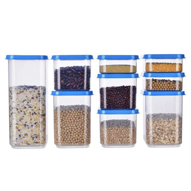 9 Pcs Set Multi-Functional High Quality Rectangle Transparent Airtight Type Airtight Dry Food Storage Containers