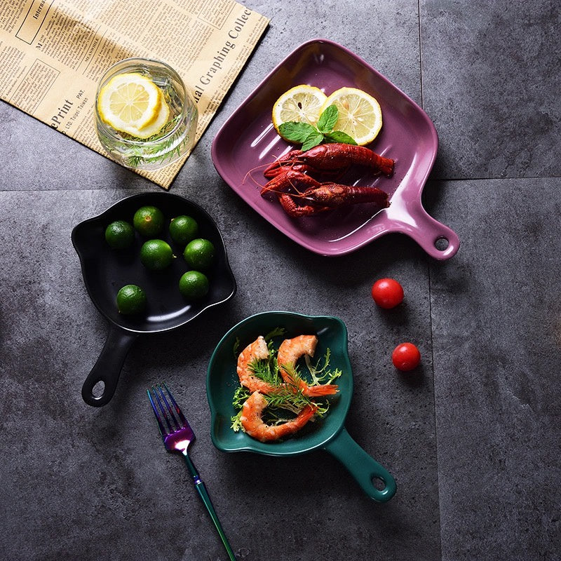 C&C Nordic Style Ceramic Plate With Handle Salad Pizza Pasta Roasted Vegetables Baked Oven Baking Plate