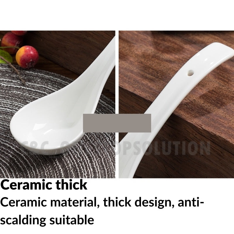 C&C Long Handle Ceramic Spoon Porcelain Spoon Soup Spoon Public Spoon Sup Spoon