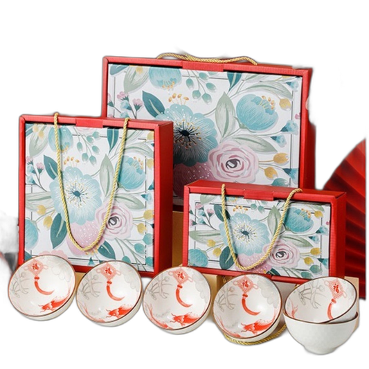 4pcs Bowl Ceramic Tableware Chinese New Year Lunar New Year Gift Koi Fish Bowl Rice bowl