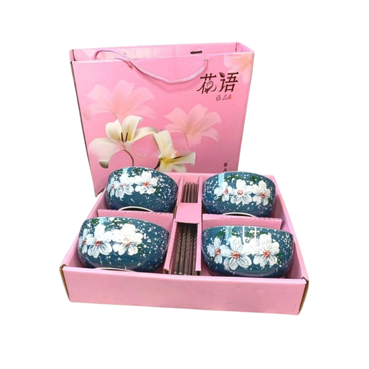 4pcs Ceramic Bowl Gift Set Ceramic Bowl Chopstick Spoon Set Ceramic Bowl Set Tableware Set
