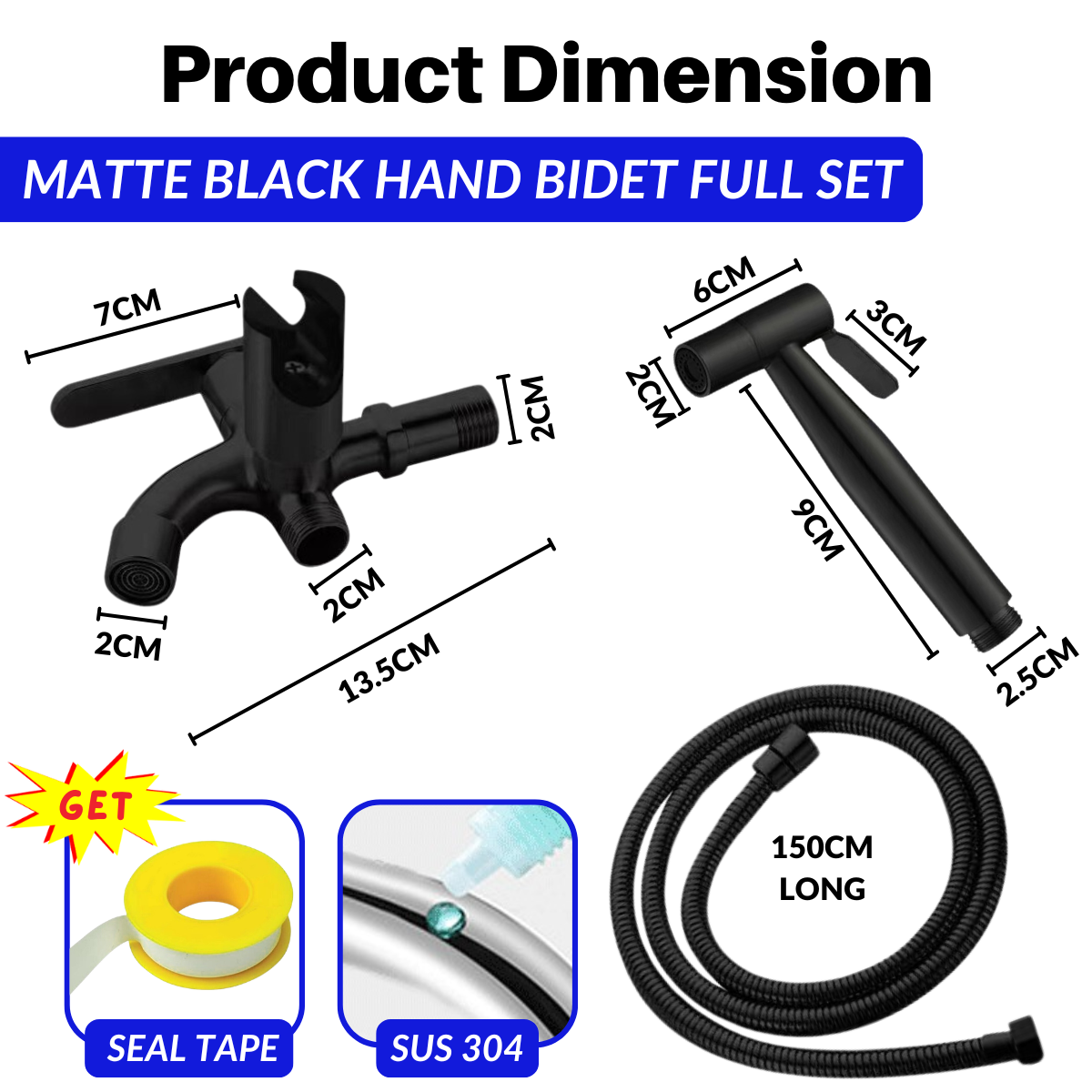 2-Way Bidet Tap with Spray - Black
