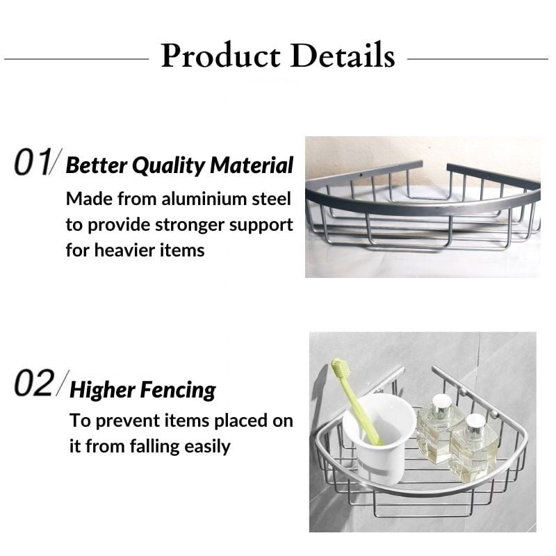 Single Tier Aluminium Corner Shelf Rack Rak Tandas Rak Bilik