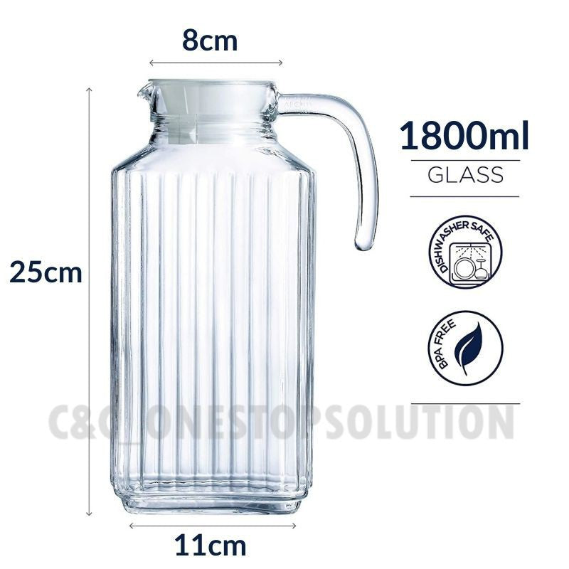 1800ml Glass Water Jug Pitcher With Lid Serving Jar Drinking Jar Fruit Juice Ice Tea Cold Water Beverages Jug Syrup Jar