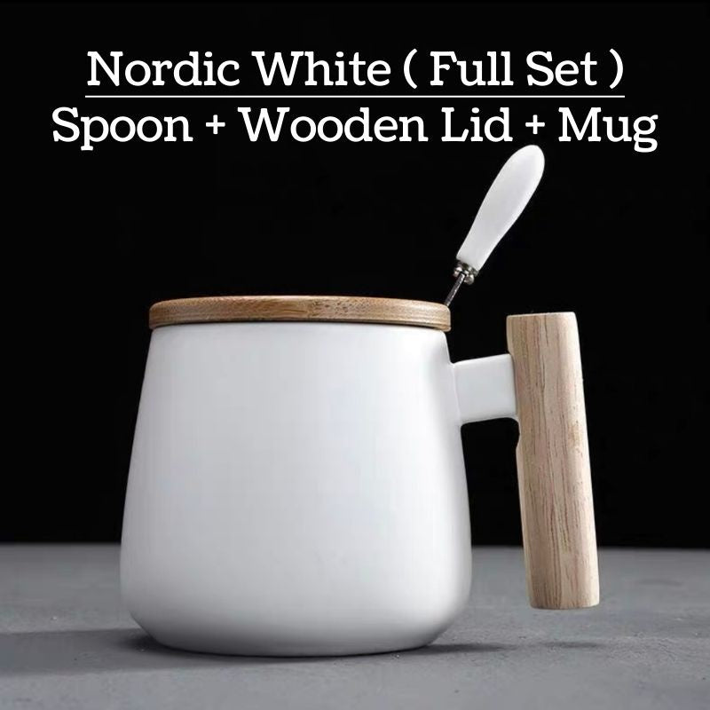 C&C Nordic Ceramic Cup Ceramic Coffee Mug Tea Cup Spoon Creative Household Tableware Bamboo