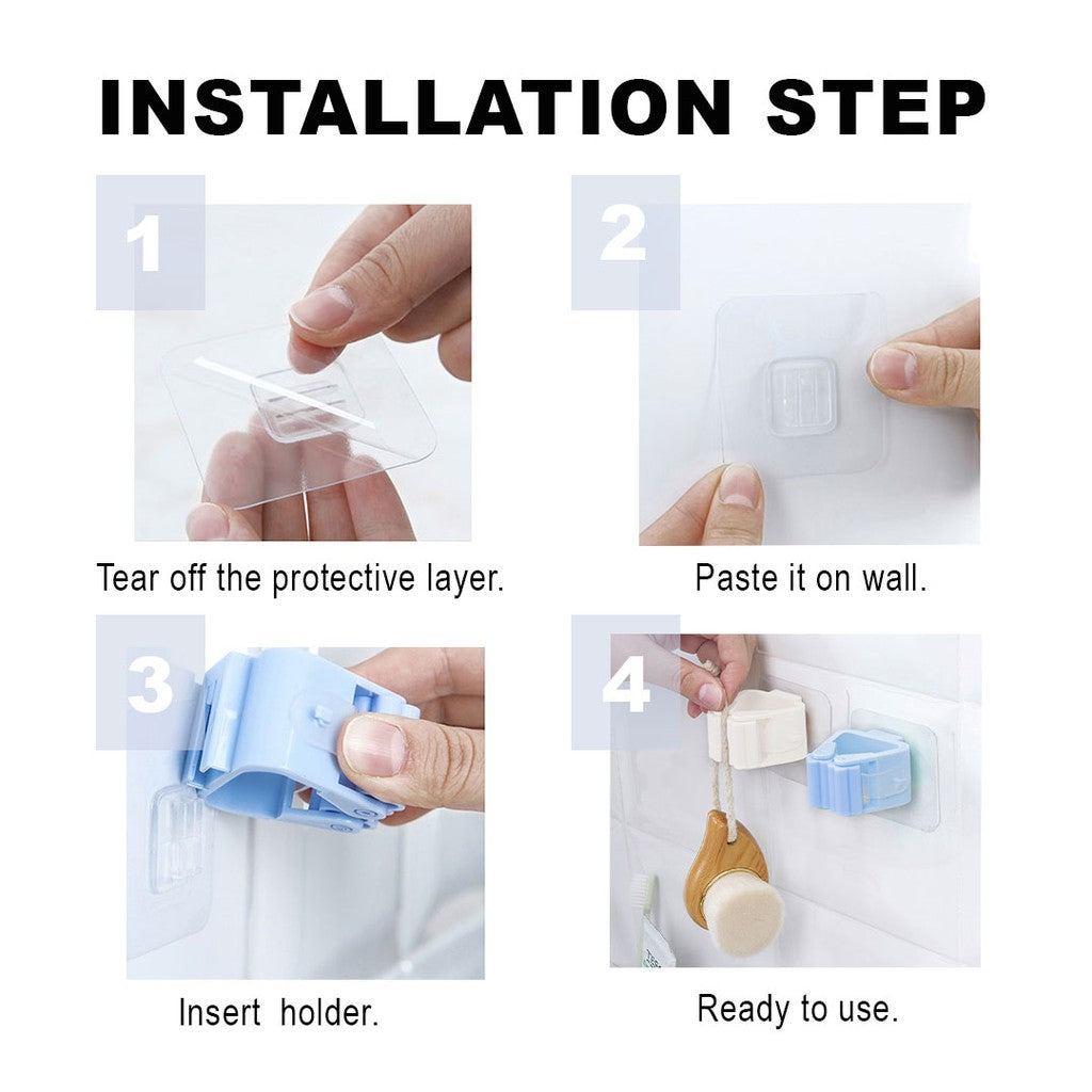 C&C Mop Holder Bathroom Toilet Broom Hanger Seamless Adhesive Wall Sticker Penyepit Mop Lantai dan Penyapu