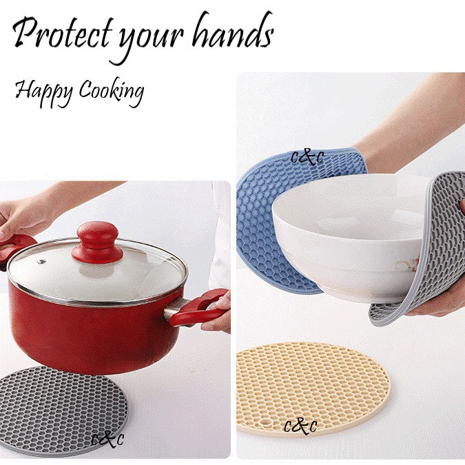 LARGE Silicone Heat Resistant Mat Trivet Pad Multipurpose Non-Slip Hot Pads for Kitchen Potholders Honeycomb