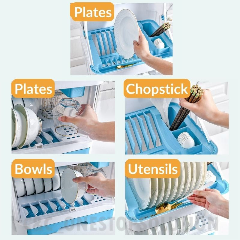 C&C 2 Layer Dust Proof Dish Rack Drainer Anti Dust Covered Dish Rack Dish Storage Rack Kitchen Rack Rak Pinggan