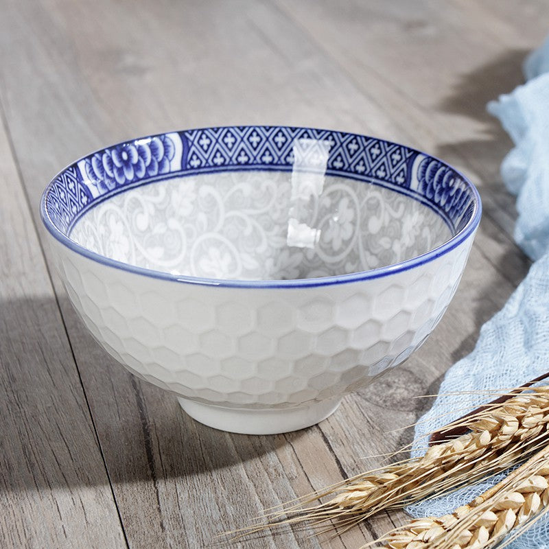 Japanese-Style Blue and White Porcelain Bowl Ceramic Eating Bowl Soup Bowl Household Underglaze Color Seasoning Dish