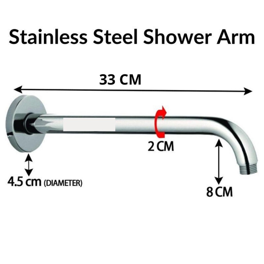Atocco Premium 8 Inches Stainless Steel 304 Rainfall Shower Head Square with Shower Arm 33 CM