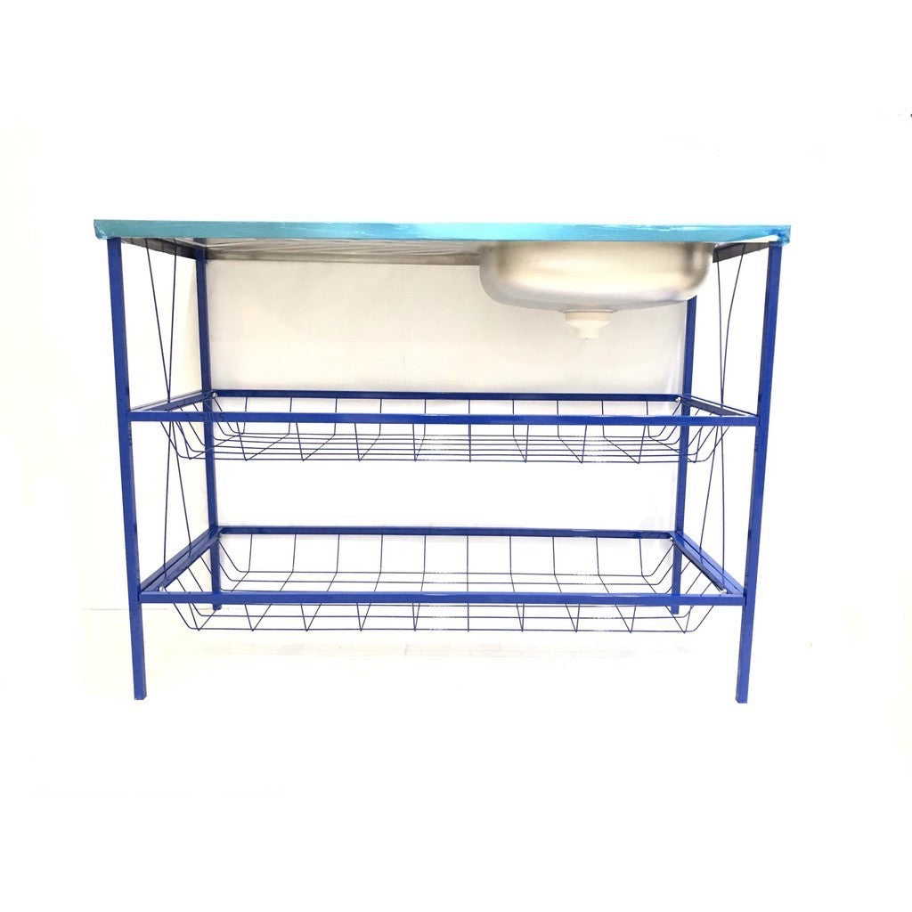 Blue Sink Stand And Stainless Steel Sink Set Dish Washer Rack /Sinki Dapur Set