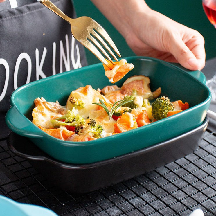 Nordic Style Ceramic Baking Tray Plate With Handle Cookware Bakeware Breakfast Creative Dish Pizza Plates Fruit Macaron