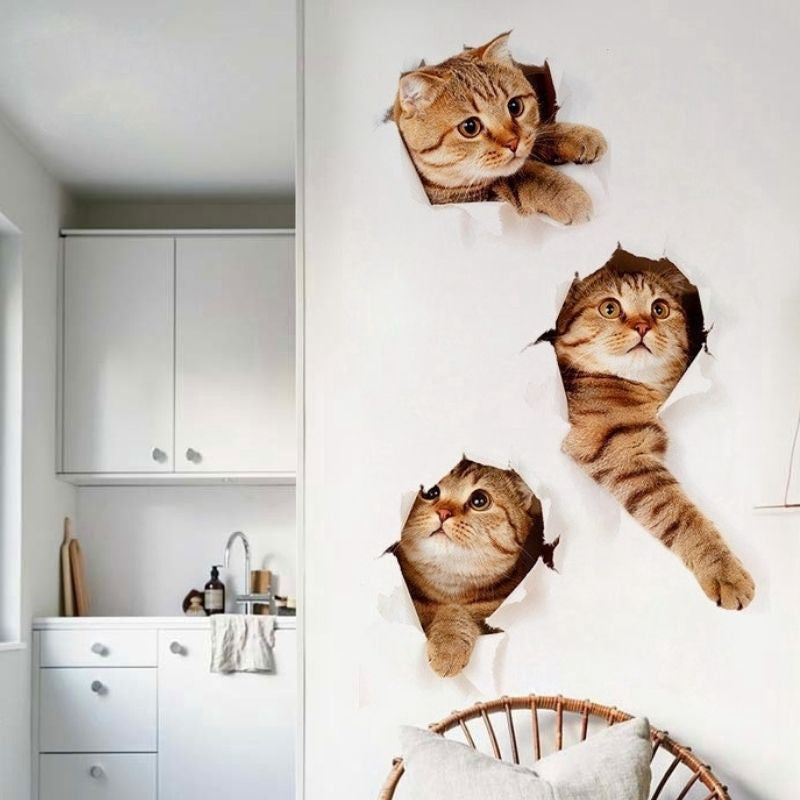 C&C Cute Cats Pattern 3D Wall Stickers / 3D Kitten Cat Bathroom Toilet Stickers / Home Decoration Animals Vinyl DIY