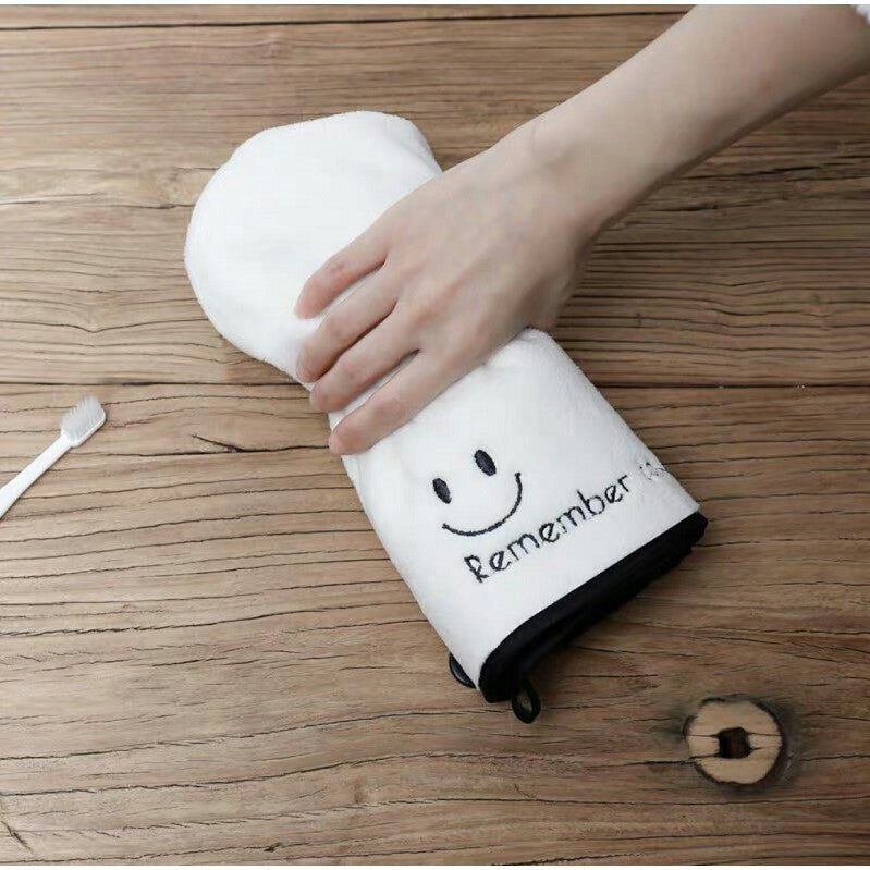 Absorbent Quick Dry Wrap Hair Hat Smiley pattern icon Bathe Shower Towel Cap Coral Fleece