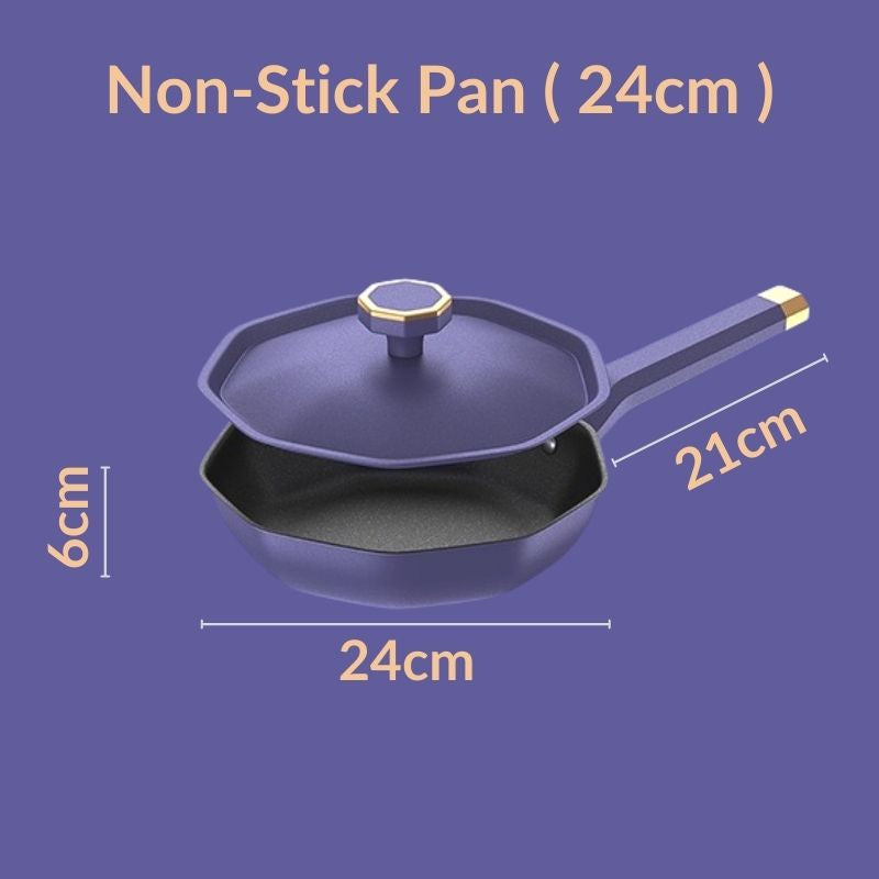 C&C 32cm/24cm 2 PCS Non-Stick Frying Wok Set Non-Stick Frying PanDouble Frying Grill Pan Frying Cooking Wok Pan