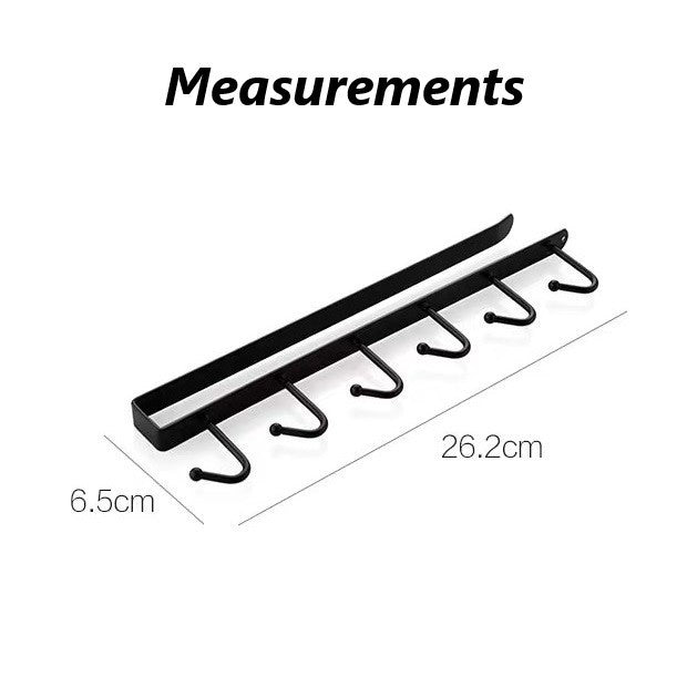 PREMIUM High Quality Steel Hook Under Cabinet 6 Hooks Hanger Under Shelf Hanging Rack Punch Free Stainless Steel