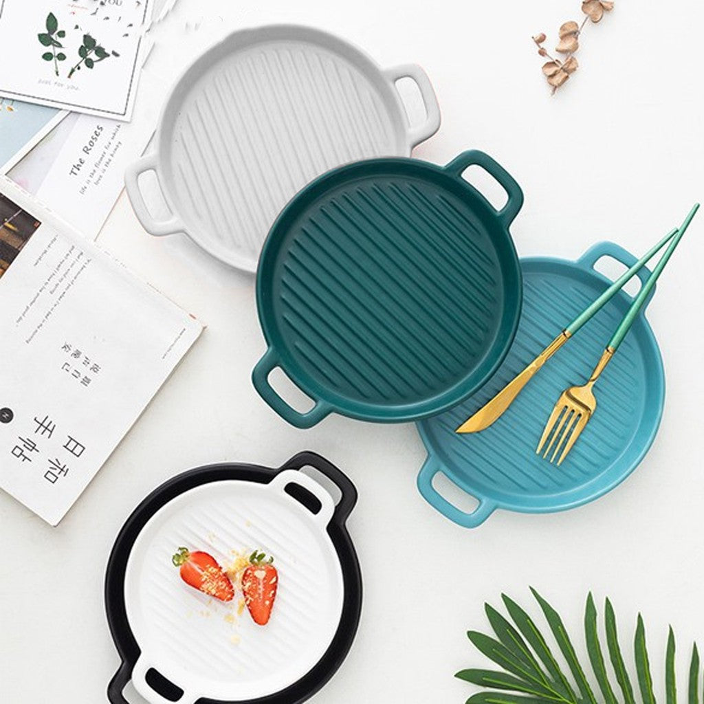 Nordic Style Ceramic Baking Plate Creative Dish Home Hotel Restaurant Ceramic Two Ear Pizza Plates Fruit Macaron