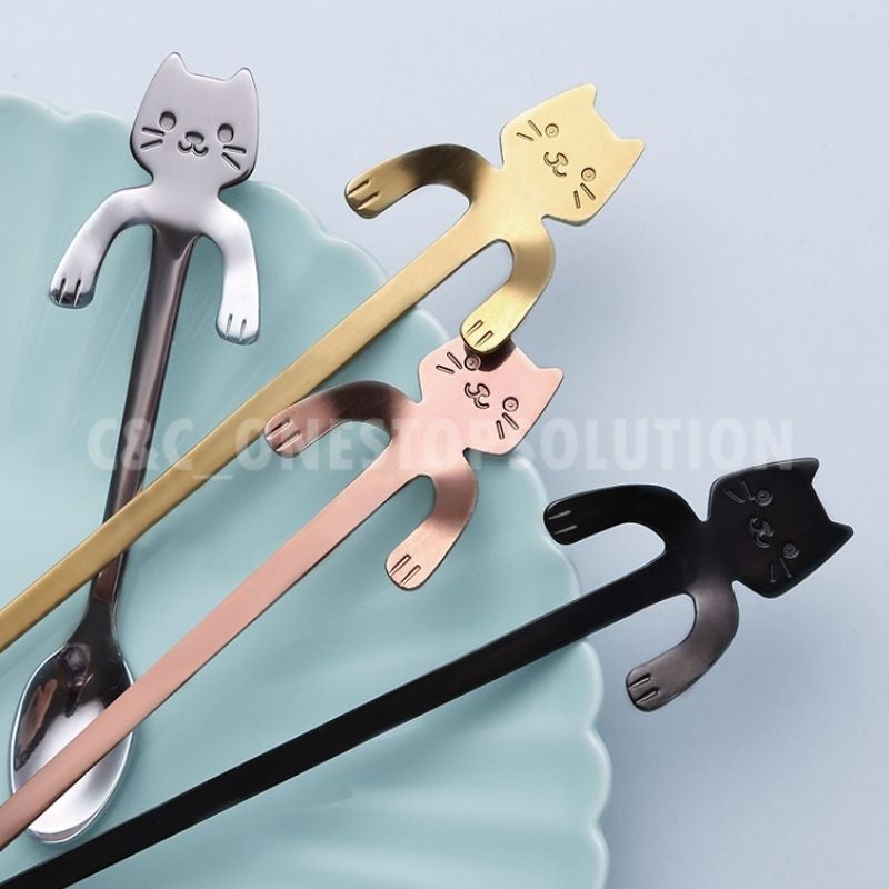 C&C Cat Tea Spoon 304 Stainless Steel Hanging Spoon Cute Cat Design Cat Lover Coffee Spoon Ice Cream High Tea Spoon