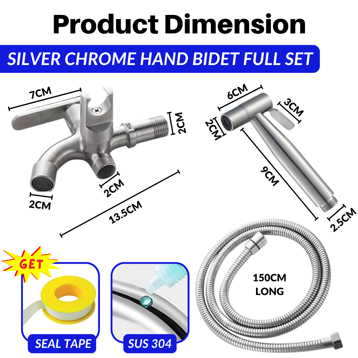 2-Way Bidet Tap with Spray - Silver