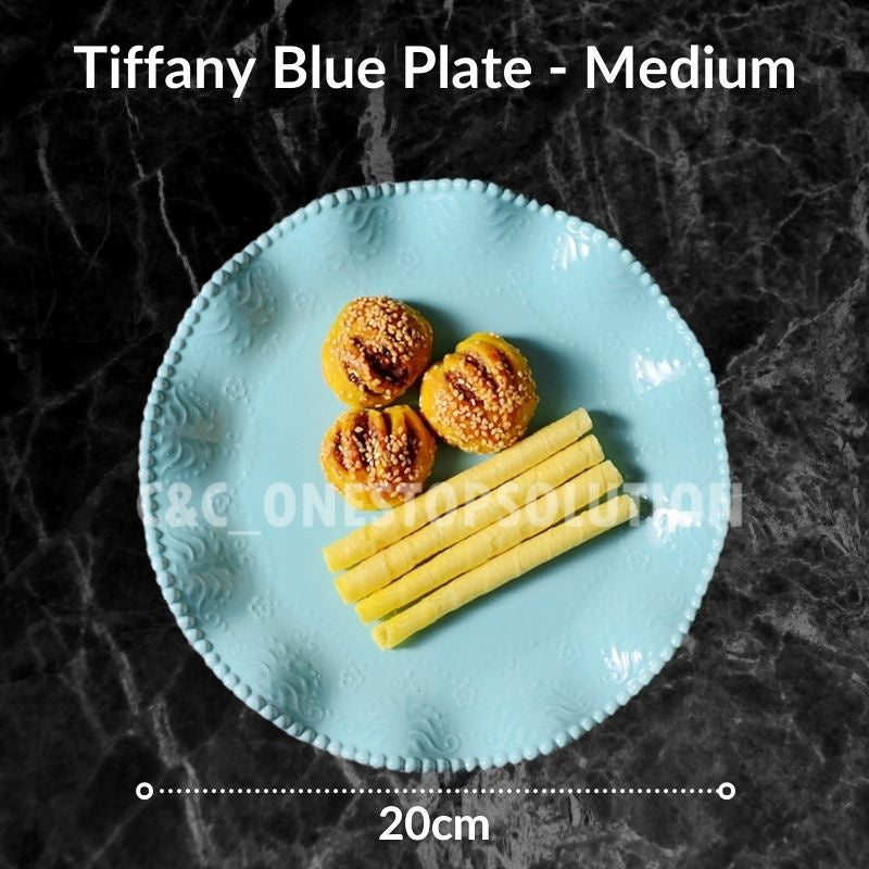 C&C Tiffany Blue Ceramic Tableware Underglaze Ceramic Plate Unique Design Round Serving Plate Set Perfect for Steak