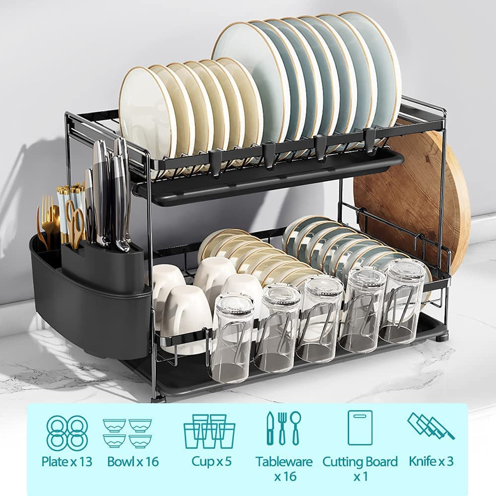 C&C PREMIUM 2 Tier Dish Rack Rak Pinggan Dish Drainer Stainless Steel Rak Pengering Pinggan Organizers