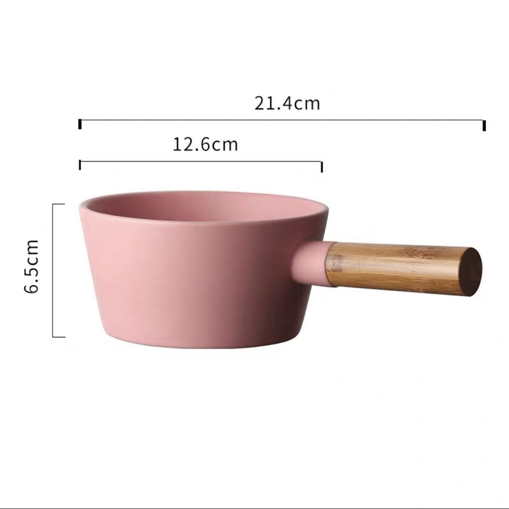 Nordic style Ceramic Bowl With Wooden Handle Soup Bowl Salad Bowl Noodle Bowl Noodle Pot Ceramic Soup Bowl