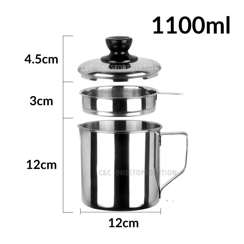 1.8L Stainless Steel Oil Pot Container Kitchen Tools With Filter Metal Storage Bekas Sisa Minyak Masak