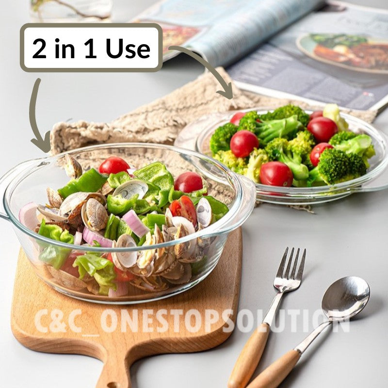 C&C Tempered Glass Bowl With Lid Salad Bowl Soup Bowl Instant Noodle Deep Bowl Rice Bowl Microwave Oven Heat-resistant