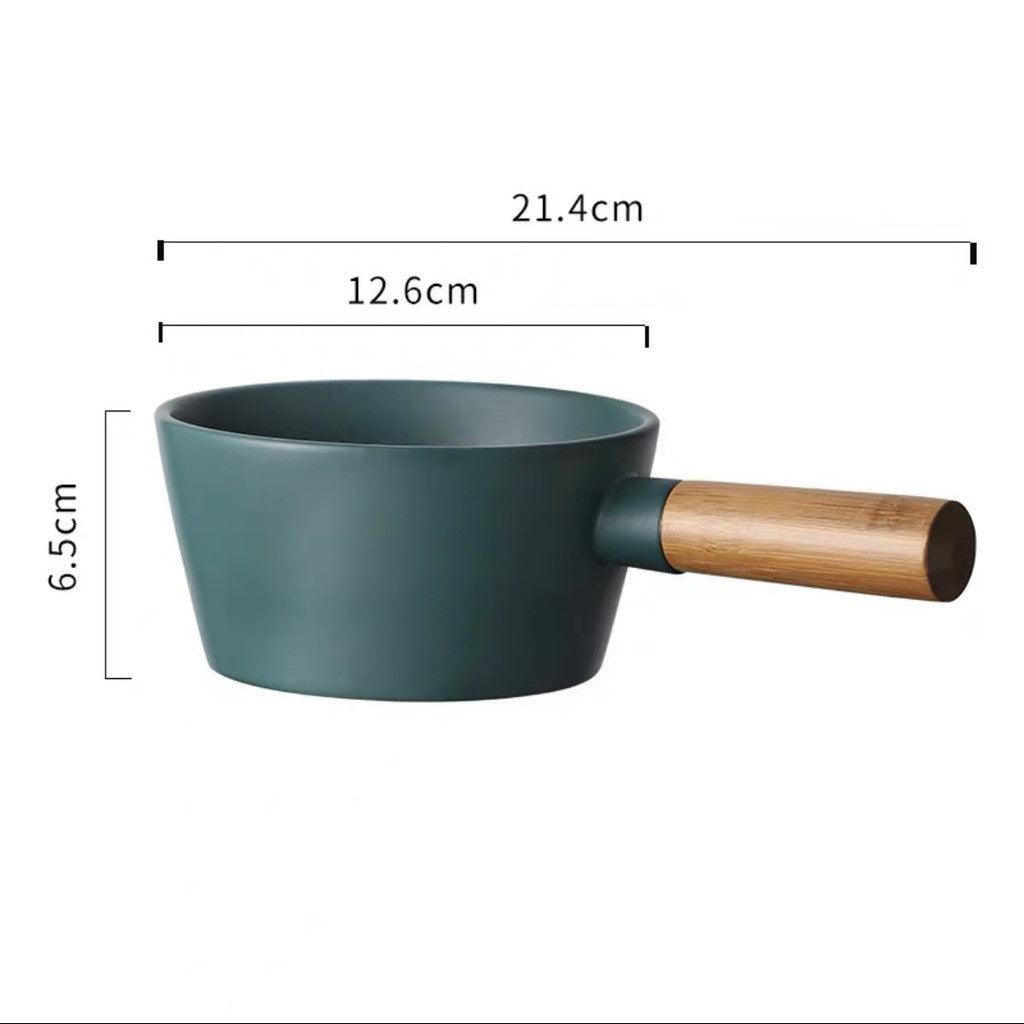 Nordic style Ceramic Bowl With Wooden Handle Soup Bowl Salad Bowl Noodle Bowl Noodle Pot Ceramic Soup Bowl