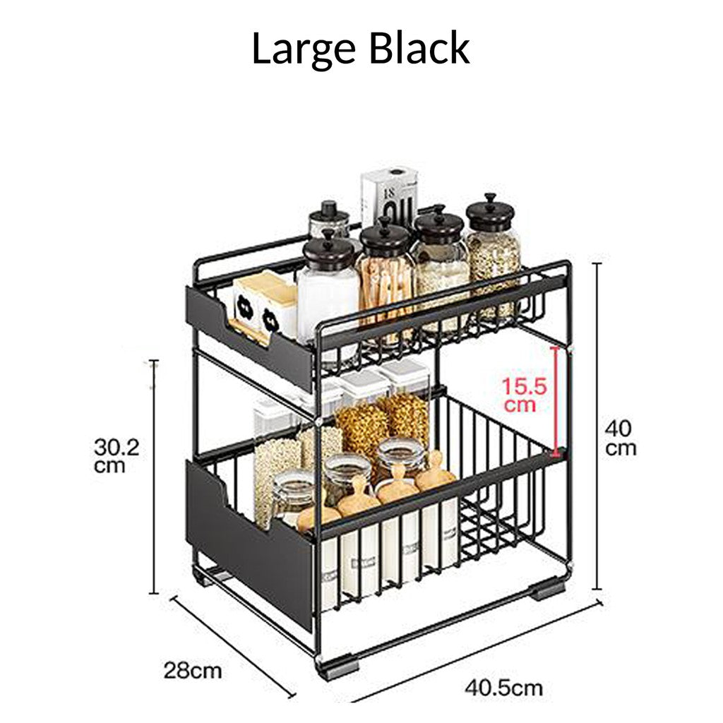 2 Tier Space Saving Kitchen Top Storage Rack With Pull Out Drawer Design Sliding Cabinet Basket Organizer Pantry Spice