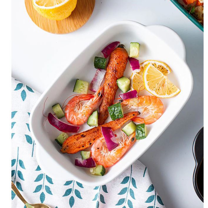Nordic Style Ceramic Baking Tray Plate With Handle Cookware Bakeware Breakfast Creative Dish Pizza Plates Fruit Macaron