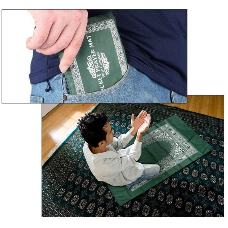 Sejadah + Kompas Kiblat - Solat Doa Sembahyang Muslim Ramadan Travel Carpet Compass Pocket Size Sejadah + Sarung