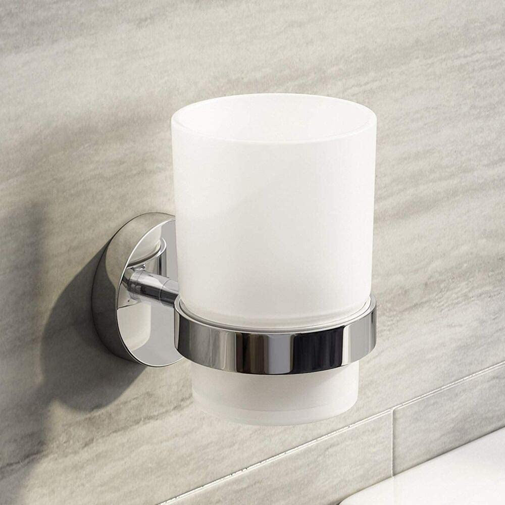 C&C Premium Bathroom Glass Cup Set Detachable Toothbrush Holder Stainless Steel Tumbler with holder Double Cup Holder