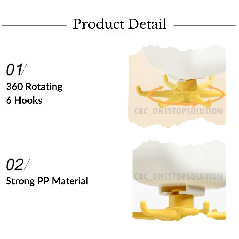 C&C 360 Degree Rotate Kitchen Hanger Self Adhesive Multifunction 6 Hooks Storage Rack Kitchen Hooks Tapes Adhesives Wall Hook