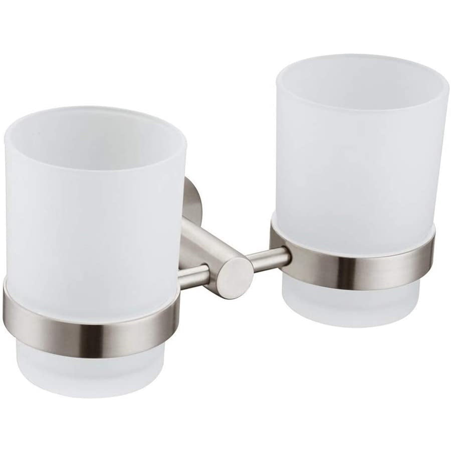 C&C Premium Bathroom Glass Cup Set Detachable Toothbrush Holder Stainless Steel Tumbler with holder Double Cup Holder