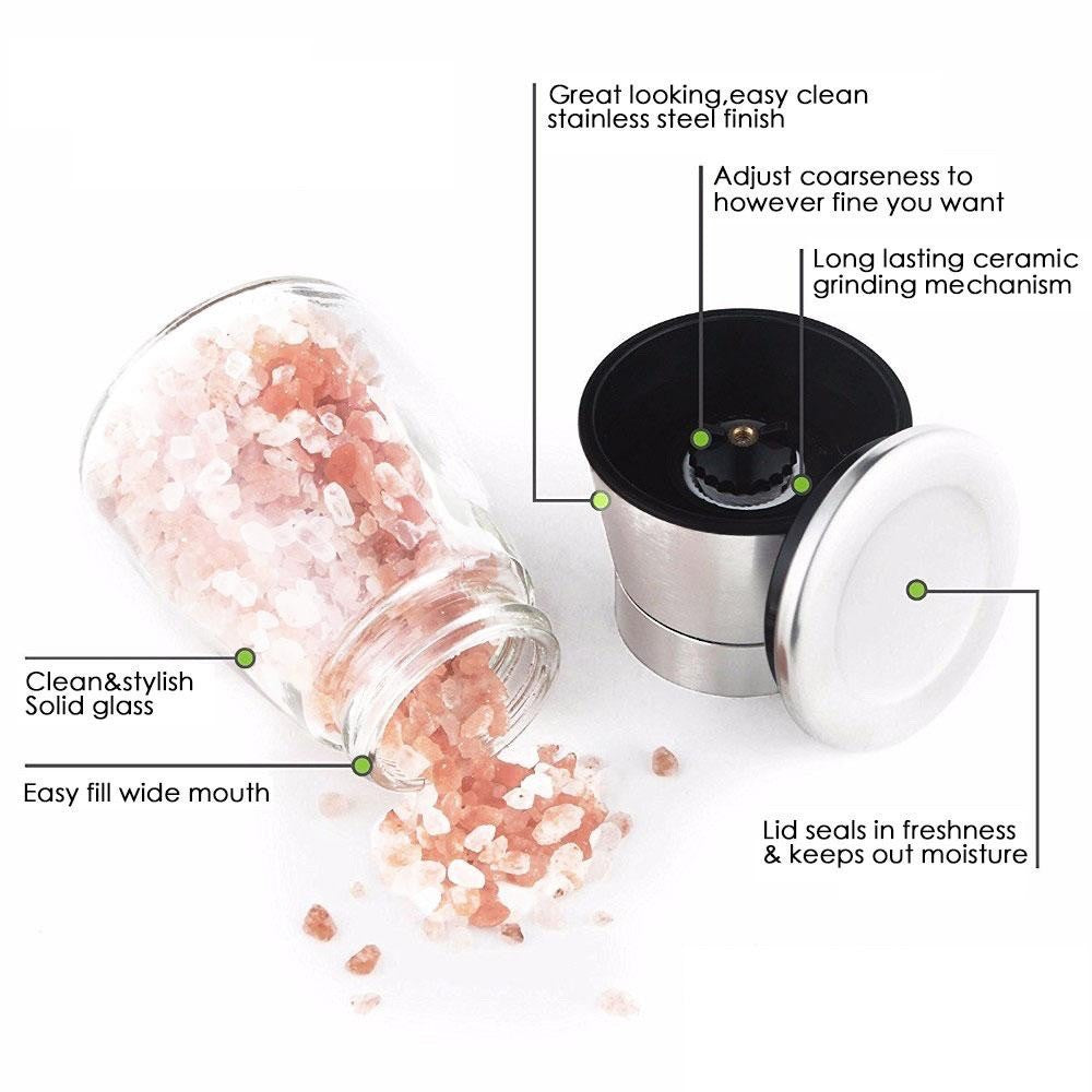 Adjustable Grind Size Black Pepper Grinder Pepper Sea Salt Mung Bean Millet Grinder Kitchen Seasoning Jar Adjustable 304